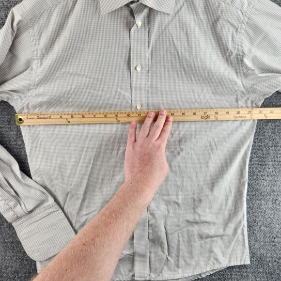 Eton Size 15 Button Up Shirt Long Sleeve Cotton Designer French Cuff Gray Check - Picture 14 of 16